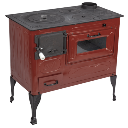 Soba pentru gatit Evotools Andra 679735, tip stanga, cu plita fonta si cuptor, 780x730x420 mm, Maro email