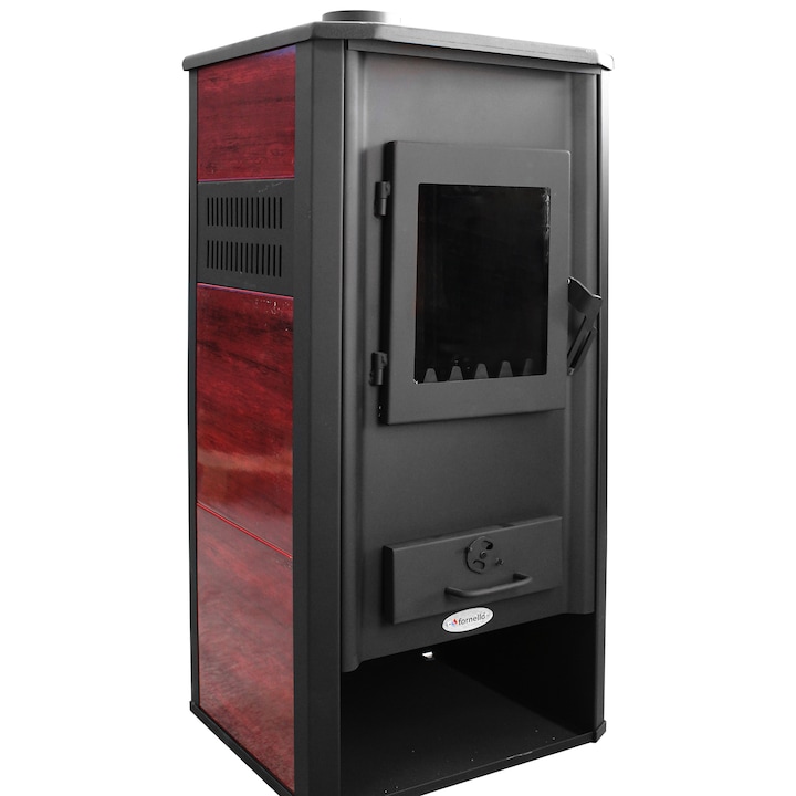 Termosemineu pe lemne, brichete si carbune Fornello Roma E , Bordeaux, 22 kW, 49x45x103 cm