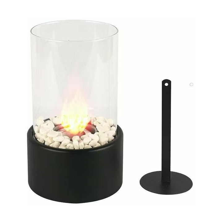 Semineu de masa Tovbmup, sticla securizata, baza din otel, negru, 16.5x16.5x27.5cm