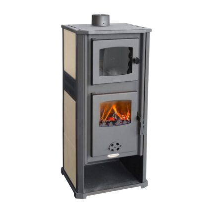 Semineu pe lemne Fornello Roma S 11-13 kW, 490x460x1160 mm, prevazut cu plita si cuptor pentru gatit, camera de ardere samotata, usa cu geam din sticla termorezistenta