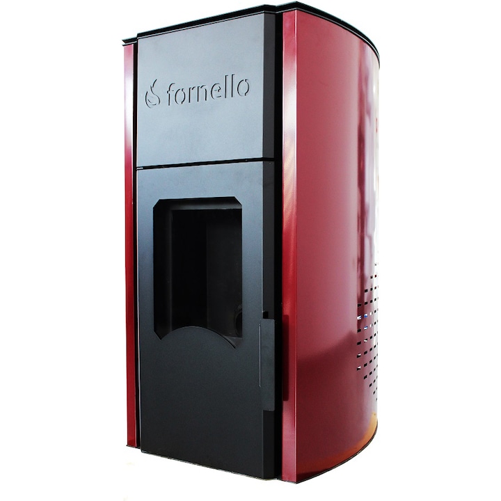 Termosemineu pe peleti Fornello Royal 25 KW, aprindere automata, telecomanda, buncar tiraj fortat, pompa circulatie, vas expansiune, Bordeaux
