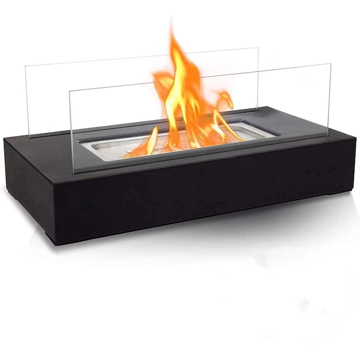 Semineu decorativ portabil cu bioetanol, otel, 35 x 18.2 x 14.6 cm, negru