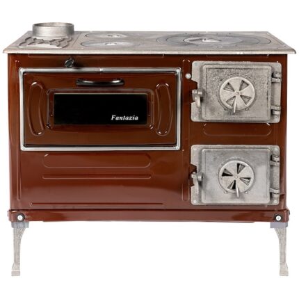 Soba pe lemne MICUL FERMIER Fantazia, 6.7 kW, cos stanga, plita din fonta, corp otel maro, 800x430x700 mm