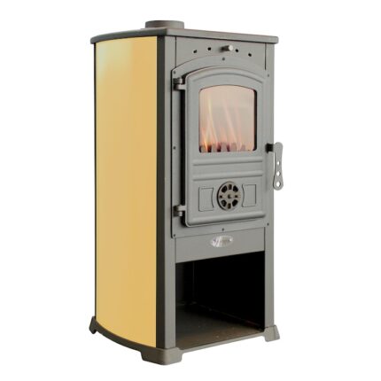 Semineu pe lemne Fornello Modena Ivory 7-9 kW, 480x460x930 mm, gratar ardere din fonta, camera de ardere samotata, usa fonta cu geam din sticla termorezistenta si plita din fonta