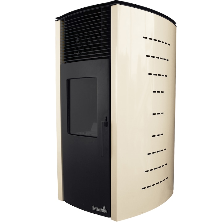 Semineu (soba) pe peleti cu tiraj fortat Fornello Stela 10 KW, include ventilator aer cald, aprindere electrica, telecomanda, recomandat pentru 100 mp