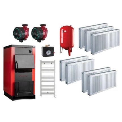 Pachet centrala pe lemne Termax 30 kW cu regulator de tiraj inclus, Ø 180 mm, volum manta apa 90 litri, complet echipata