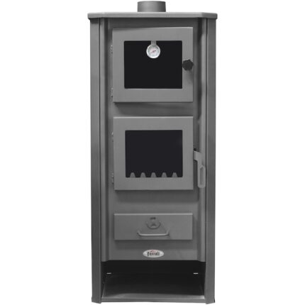 Semineu pe combustibil solid Ferroli Mirano C, cuptor cu termometru, fonta, focar placat cu caramida refractara (samota)