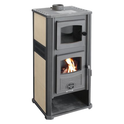 Semineu pe lemne Fornello Roma G Ivory 11-13 kW, 490x460x1160 mm, prevazut cu plita si cuptor pentru gatit, gratar ardere din fonta, camera de ardere samotata, plita din fonta, usa din fonta cu geam din sticla termorezistenta