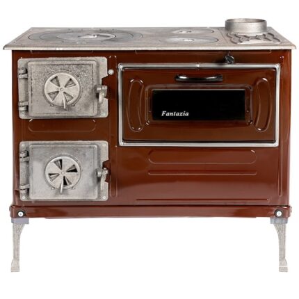 Soba pe lemne MICUL FERMIER Fantazia, 6.7 kW, cos dreapta, plita din fonta, corp otel maro, 800x430x700 mm
