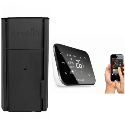 Centrala peleti Fornello Royal B WI-FI 25 kw, complet echipata pentru incalzire, pompa circulatie, vas expansiune, automatizare , telecomanda , buncar peleti, tiraj fortat, culoare neagra , aprindere automata, control prin Smartphone