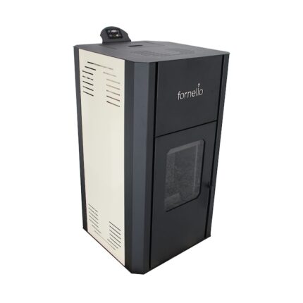 Termosemineu pe peleti Fornello Primo Pellet, 25 KW, aprindere automata, arzator fonta, telecomanda, buncar, tiraj fortat, pompa circulatie, vas expansiune, touch screen, Ivory, A+