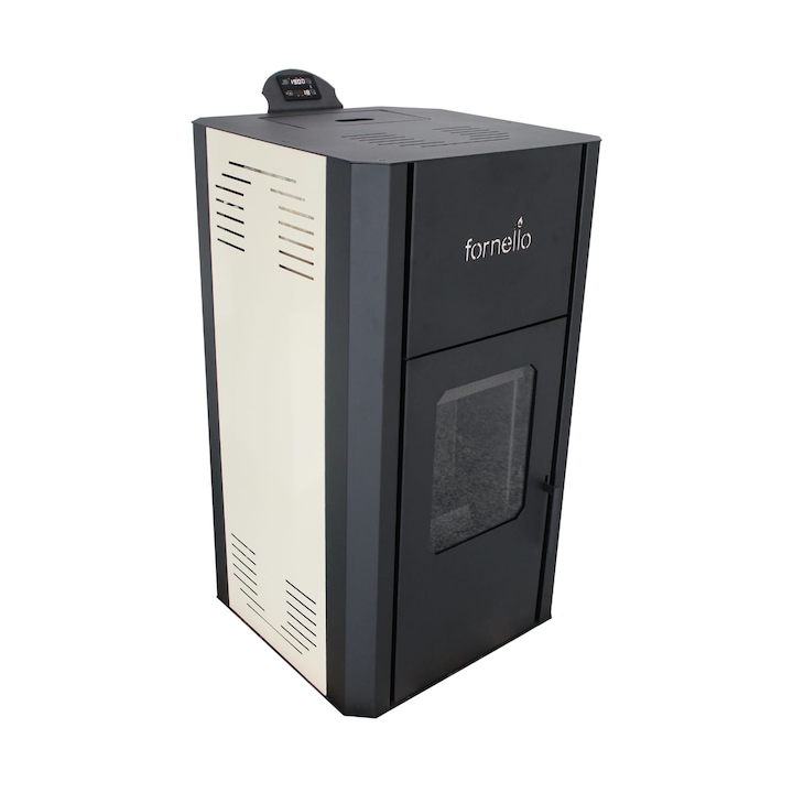 Termosemineu pe peleti Fornello Primo Pellet, 25 KW, aprindere automata, arzator fonta, telecomanda, buncar, tiraj fortat, pompa circulatie, vas expansiune, touch screen, Ivory, A+
