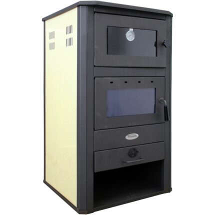 Termosemineu pe lemne, brichete si carbune Fornello MILANO E, 24 KW, cuptor de incalzit mancarea, Ivory, 580x560x1060 mm