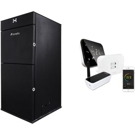 Centrala peleti Fornello Pellet King 30 kw WI FI, completa pentru incalzire, pompa circulatie, vas expansiune, telecomanda, buncar 70 kg, tiraj fortat, aprindere automata, curatare facila, modul pentru control prin smartphone, pornire de la distanta