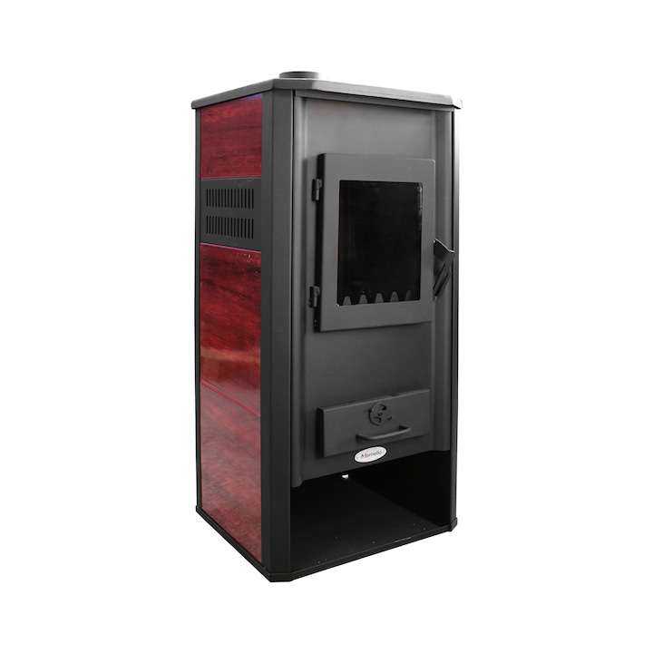 Termosemineu pe lemne, brichete si carbune Fornello Roma E, Bordeaux, 22 kW, 49x45x103 cm