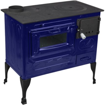 Soba Bucatarie Albastru Lemne Plita Fonta Evacure Partea Stanga 6kw