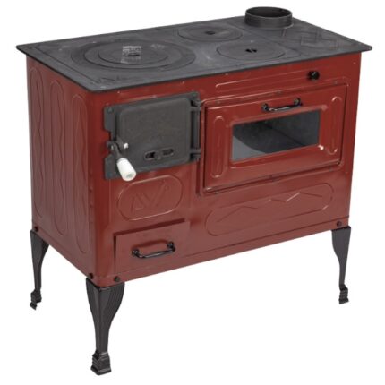 Soba Masina Gatit Bucatarie Maro Lemne Plita Fonta Evacure Partea Dreapta Diametru 130mm Dimensiuni 78 x 43 x 74 cm 6kw