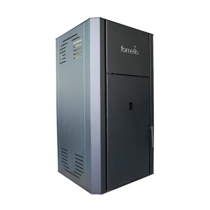 Pachet Centrala pe peleti Fornello Primo Pellet Black 30 kw Wi-Fi, complet echipata, pompa circulatie, vas expansiune, supapa siguranta, buncar peleti 30 kg, automatizare, culoare negru, focar fonta, pana la 200 mp si termostat Wi-Fi Salus IT 500