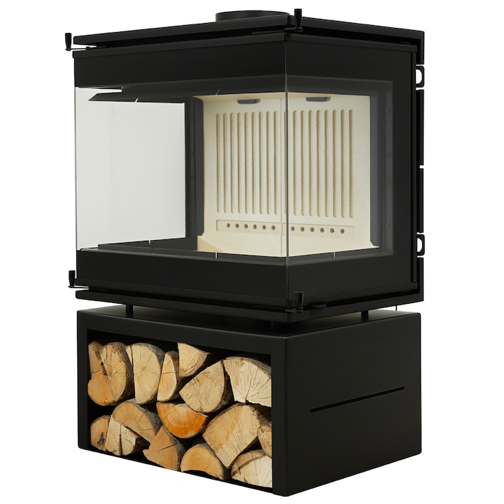 Semineu metalic A-CAMINETTI SCANDINAVIAN 65, freestanding, pe lemn, putere maxima 12 kW, randament 80%, negru