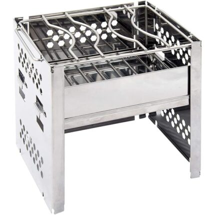 Soba portabila pentru camping, Pliabila, Inox, 155x185x184 mm, Argintiu
