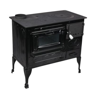 Soba pe lemne cu plita si cuptor Gospodarul 80x44x75 negru, cos stanga