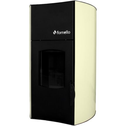 Termosemineu pe peleti Fornello Fiama Avorio 25 kw, complet echipat pentru incalzire, pompa, vas expansiune, automatizare, telecomanda, buncar peleti 30 kg, tiraj fortat, culoare Fildes, aprindere automata, pana la 160 mp