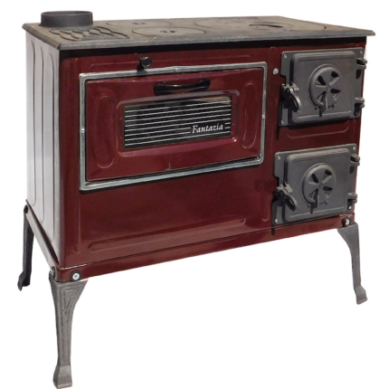 Soba de Gatit samotata 6 kW, Tabla Emailata, pe Lemne, Evacuare 130mm, Burlan pe partea Stanga, cu Plita si Cuptor, 800x750x437mm