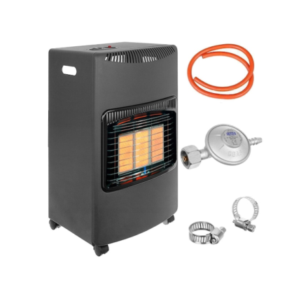 Soba pe Gaz Butelie GPL cu 3 Trepte Incalzire, Portabila pe Roti, Aprindere Automata, Incalzitor Ceramic, Regulator si Furtun Gaz