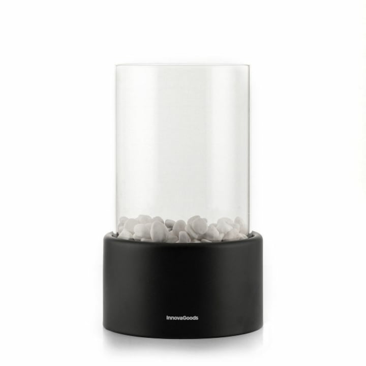 Semineu decorativ portabil, InnovaGoods, cu piatra decorativa alba, pe bio-etanol