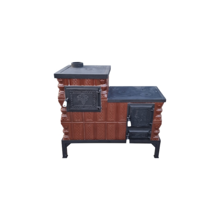 Soba teracota mobila, Gospodarul, 3 randuri, 2 plite, alimentare si cuptor stanga, maro, 101 cm x 90 cm x 46 cm