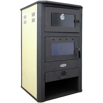 Termosemineu pe lemne, brichete si carbune Fornello BRM E, 24 KW, cuptor, Ivory, 450x490x1030 mm