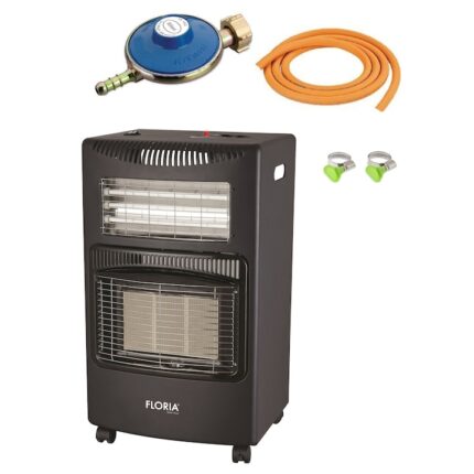 Pachet - Soba pe gaz GPL (butelie) si electric, arzator cu ardere completa + ceas butelie + 1m furtun gaz +2 x coliere furtun, Negru