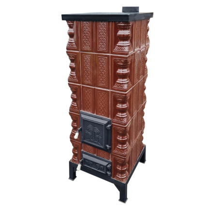 Soba teracota, Gospodarul, turn 5 randuri + plita, maro, 140 cm x 46 cm x 46 cm