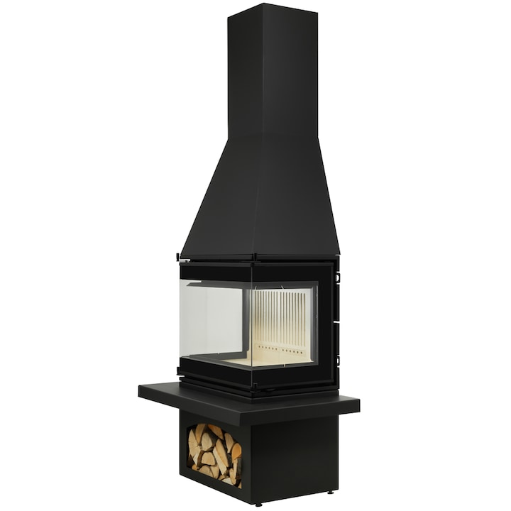 Semineu metalic A-CAMINETTI MEDITERANEAN C65, freestanding, pe lemn, putere maxima 12 kW, randament 80%, negru