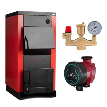 Pachet Centrala/Cazan pe lemn Termax 35 kW, cu ardere standard, volum manta apa 105 litri, Grup Siguranta, Pompa Recirculare