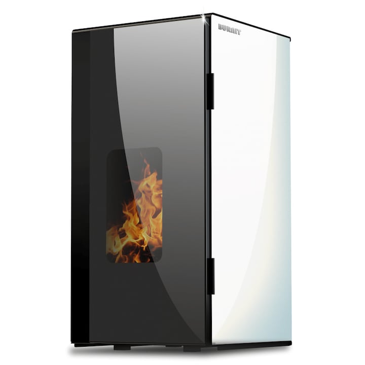 Centrala termosemineu pe peleti Burnit Vision Swan White 18 kw, echipata cu pompa de circulatie, vas de expansiune, automatizare, suprafata pana la 120 metri patrati