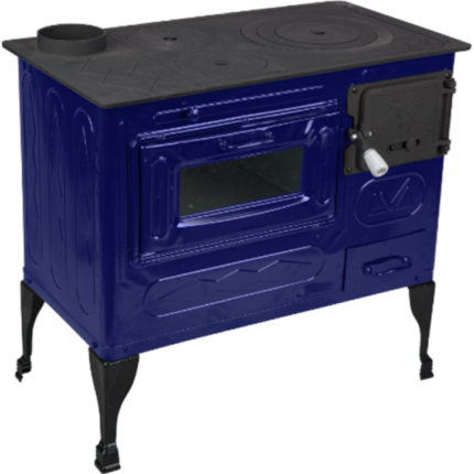 Soba pentru gatit Evotools Andra 679739, tip stanga, cu plita fonta si cuptor, 780x730x420 mm, Albastru email