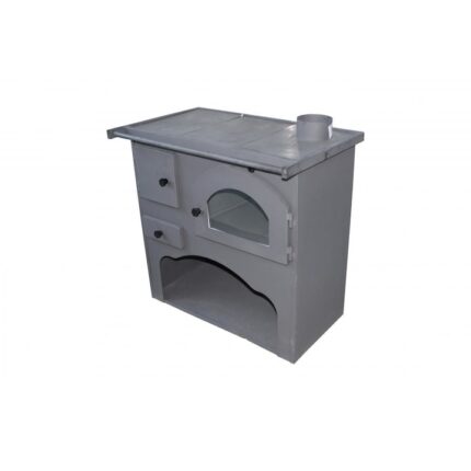 Soba de Gatit Samotata cu Lemne si Combustibil Solid Harlem®, Dimensiuni 850X450X830 mm, Evacuare 130 mm, pe dreapta, Cuptor, Spatiu de uscat lemne, Gri