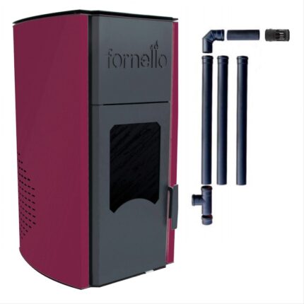 Pachet termosemineu centrala peleti Fornello Royal 25 kw , complet echipat pentru incalzire, pompa , vas expansiune, automatizare , telecomanda, buncar peleti tiraj fortat, Kit de evacuare gaze arse Dn 80 din otel negru