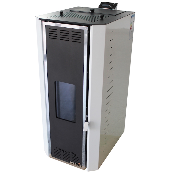 Termosemineu pe peleti Fornello Camino Rossi 25 kW, pompa Grundfos, vas expansiune, arzator inox