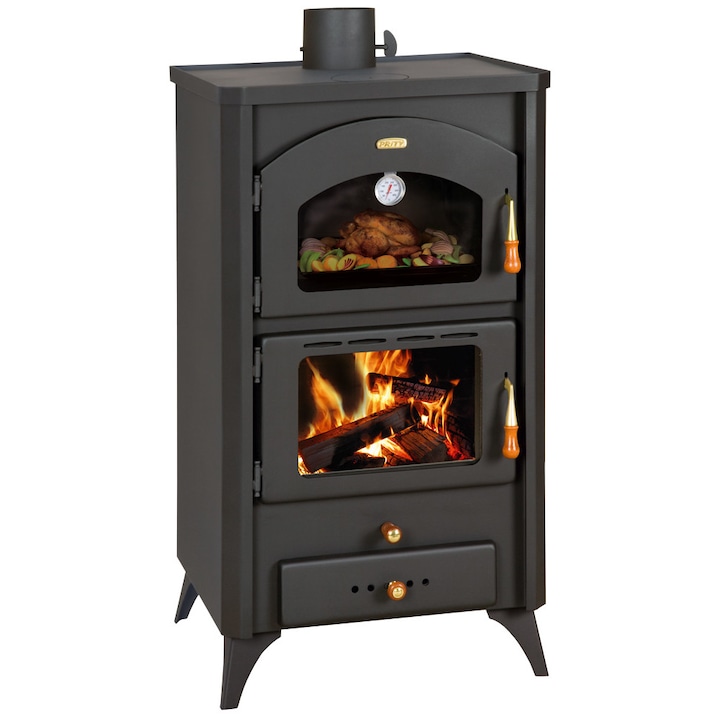 Semineu lemne PRITY FG R, 14 kW, 4.6 kg/h, clasa A, cuptor cu termometru, pe picioare