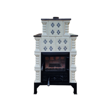 Semineu teracota, Gospodarul, 4 randuri, decoruri panseluta pictate manual, alba, 110 cm x 67 cm x 46 cm