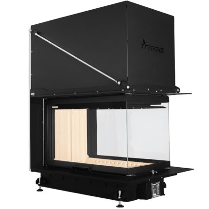 Focar semineu pe lemne model A-CAMINETTI CRYSTAL 3D MAX, 3 laturi sticla, usa relevabila, 16 kW putere nominala