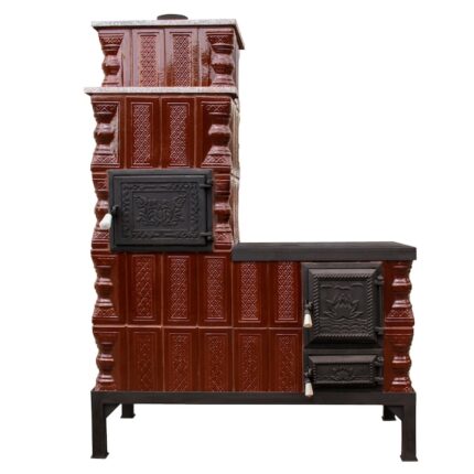 Soba teracota mobila, Gospodarul, 5 randuri, plita mijlocie, alimentare si cuptor stanga, maro 145 cm x 102 cm