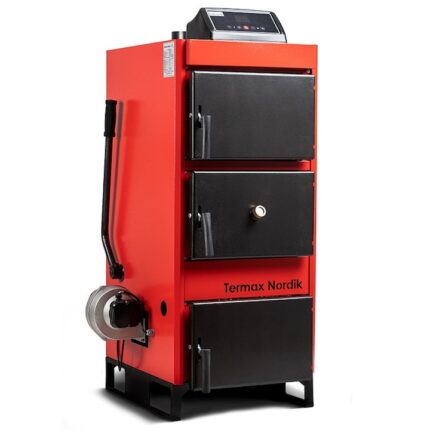 Cazan pe lemn/carbune Termax Nordik 29 kW cu ventilator si automatizare, Ø cos fum 130 mm, volum manta apa 70 litri, 3 bar, 1320 x 780 x 485 mm