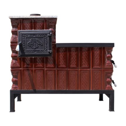 Soba teracota mobila, Gospodarul, 3 randuri, plita mijlocie, alimentare pe lung, cuptor stanga, maro, 100 cm x 100 cm