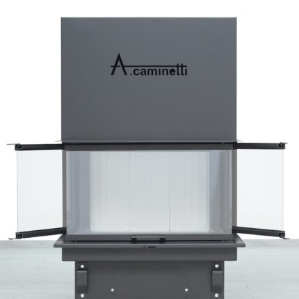 Semineu pe lemne A-Caminetti Crystal 80 Max, cu sticla pe 3 fete si usa ridicata, putere nominala 10 kW