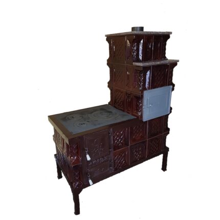 Soba mobila teracota, Gospodarul, 5 randuri, plita mare, alimentare si cuptor dreapta, maro, 140 cm x 113 cm x 57 cm