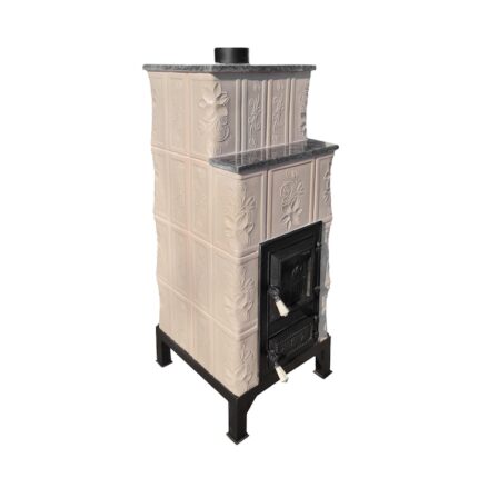 Soba teracota, Gospodarul, turn 4 randuri, usa sticla, narcisa ivory, bej, 110 cm x 46 cm x 46 cm