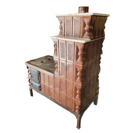 Soba teracota mobila, Gospodarul, 5 randuri, plita mare, alimentare dreapta, evacuare verticala, maro, 140 cm x 113 cm x 57 cm